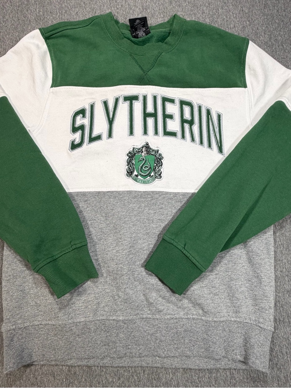 Slytherin Colorblock Crewneck Sweater in Green and White Official Harry Pottwr